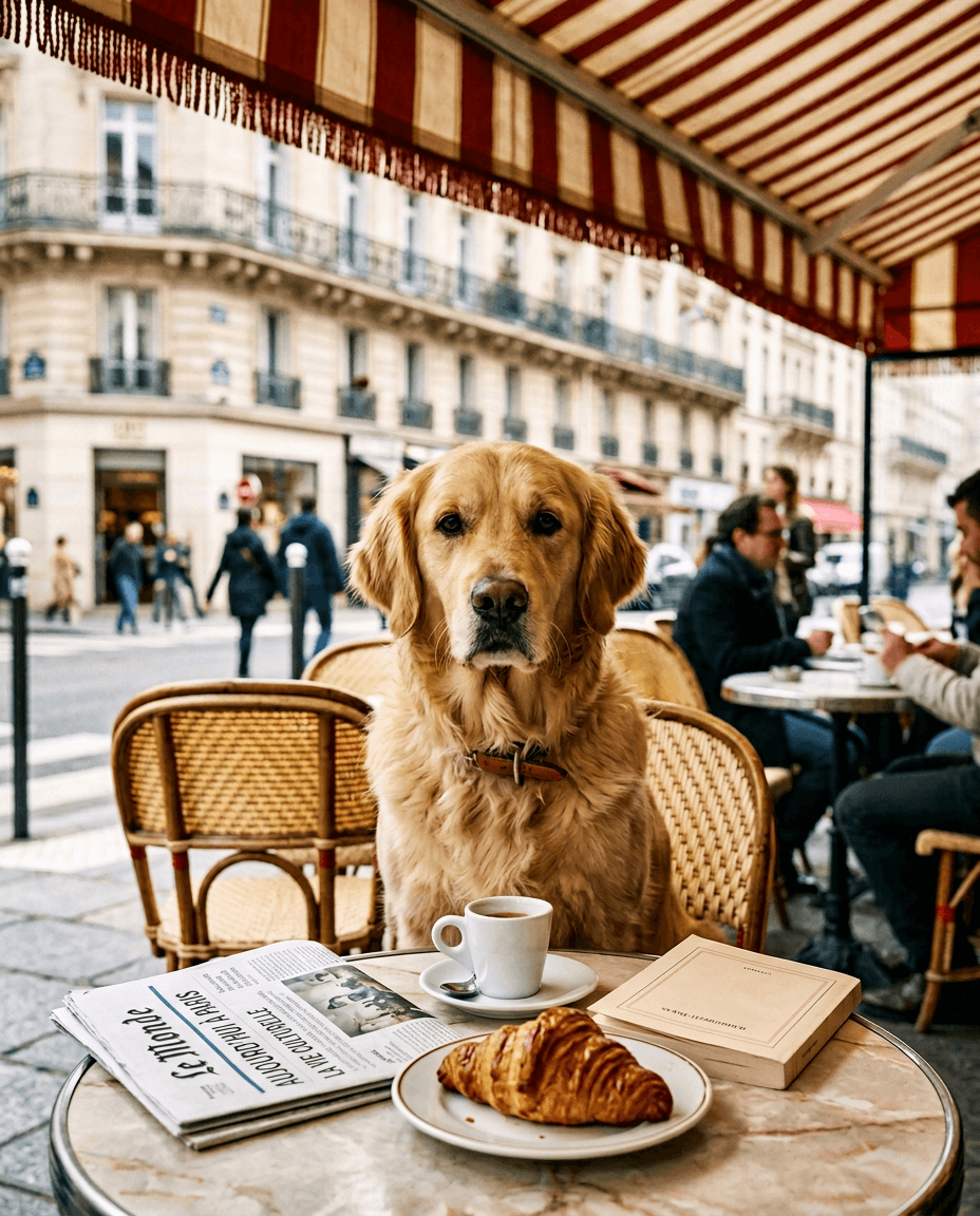 Portrait Cafe parisien intime d'un chien