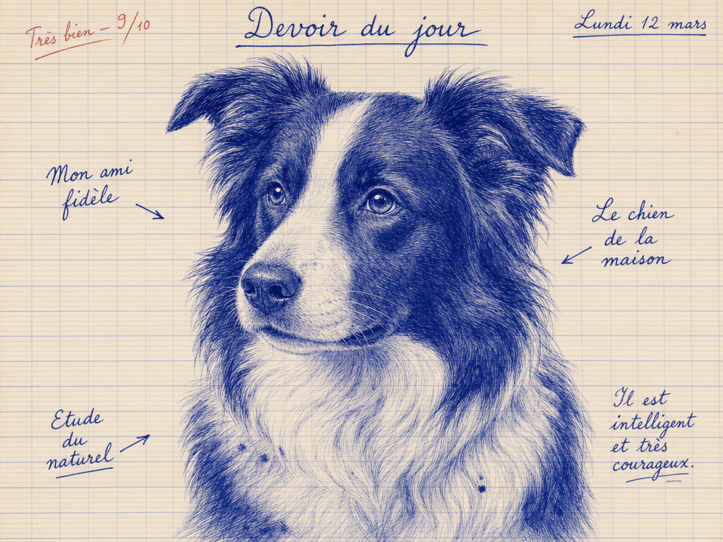Portrait Cahier d'ecolier d'un chien
