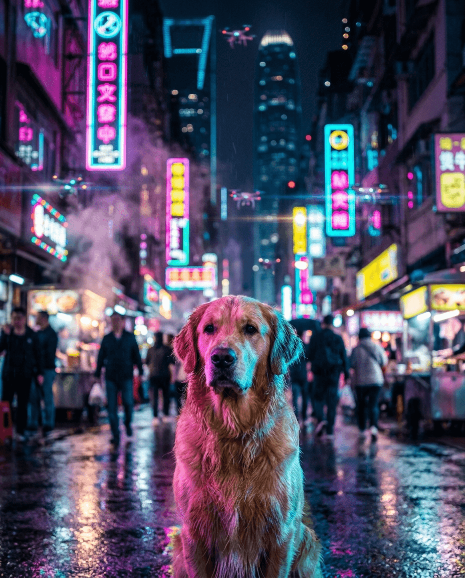 Portrait Cyberpunk neon d'un chien