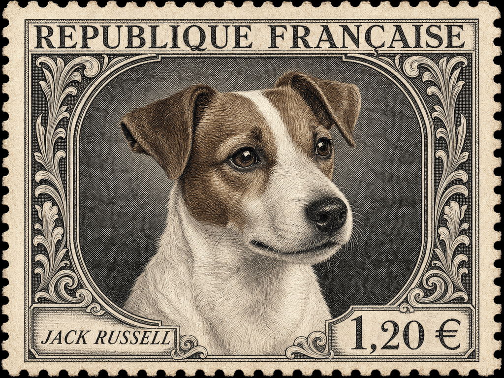 Portrait Timbre-poste francais d'un chien